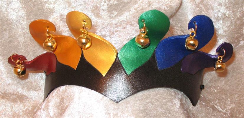 Jester crown in black & rainbow metallics.